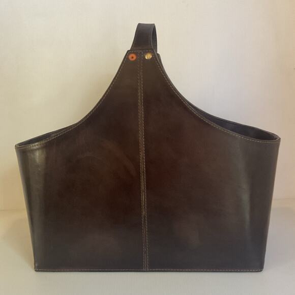 Zimlay Natural Leather Magazine Holder With Belt Strap Handle Handmade - Picture 2 of 9